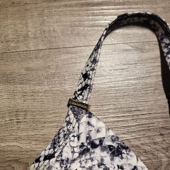 Calvin Klein Printed Plunge Swimsuit-BLACK WHITE-6 - Picture 4 of 8